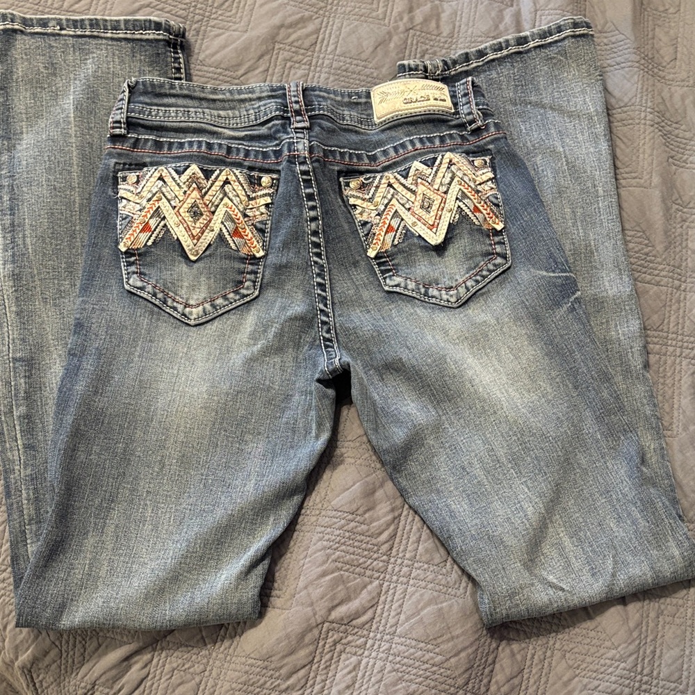Grace in LA Blue Boot Cut Jeans with Embellished Pockets